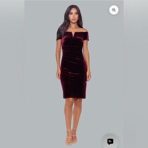 Xscape Burgundy Off-Shoulder Midi Dress - perfect condition